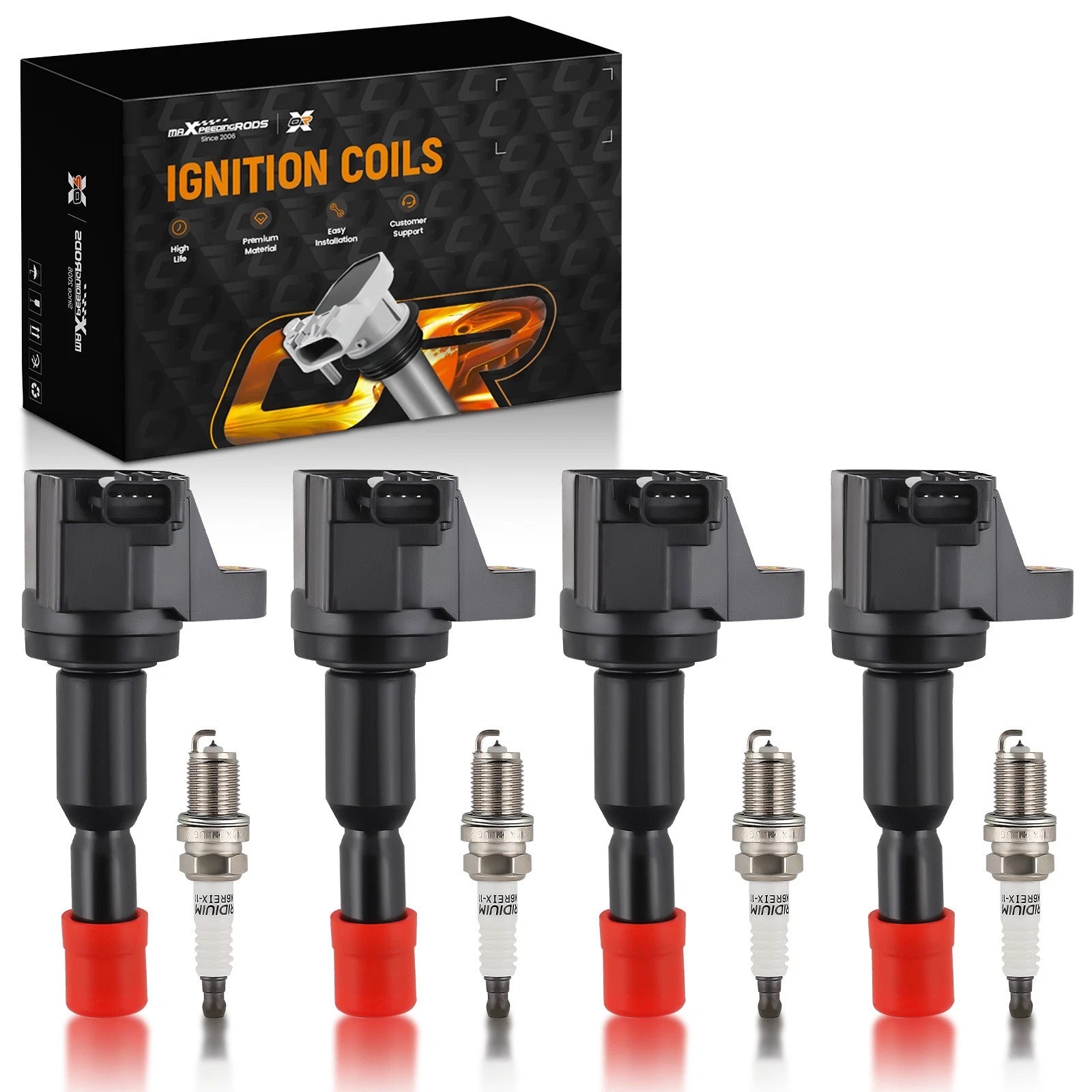 Set of 4 Ignition Coils + Spark Plugs for Honda Fit 1.5L (2007–2008) UF581 94279