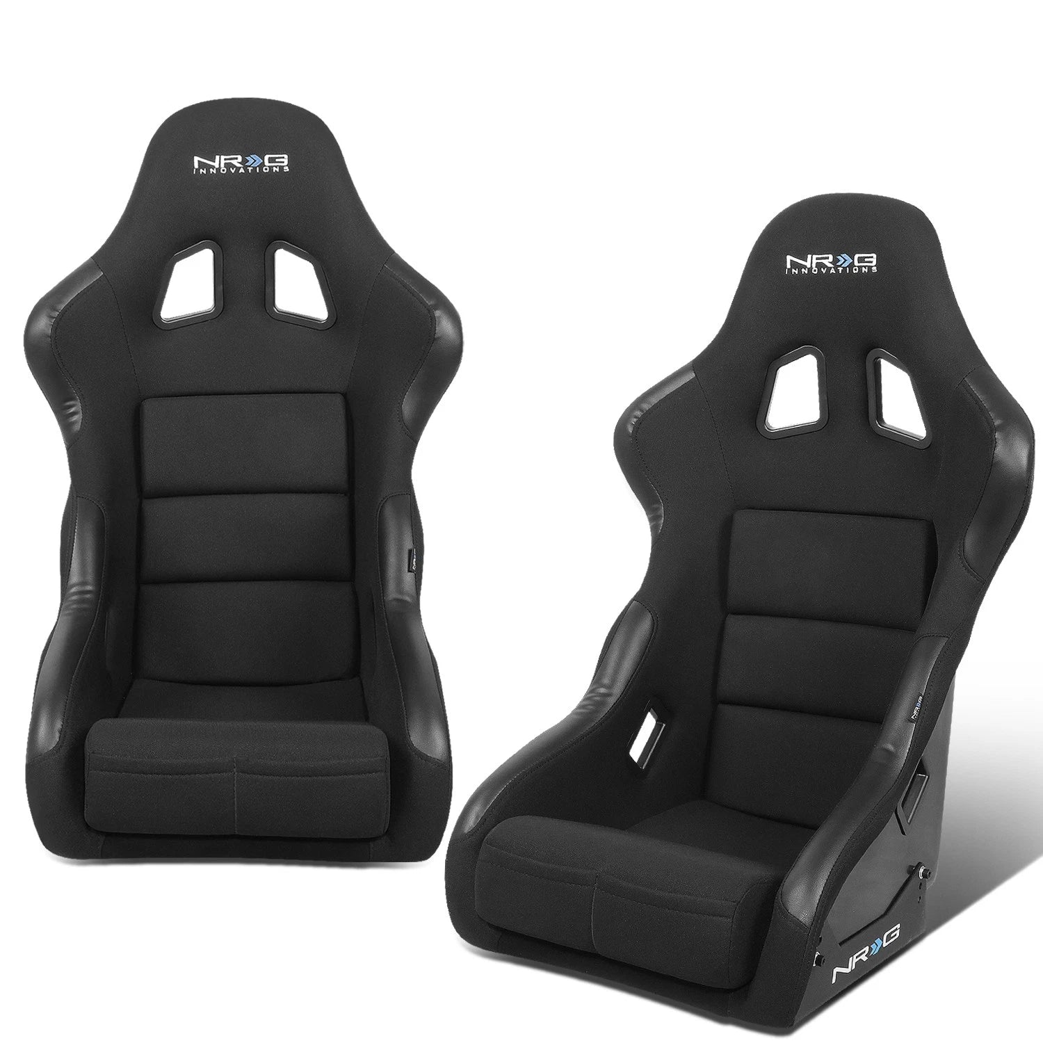 Set of 2 NRG Black High Back Fiberglass Bucket Racing Seats for Universal