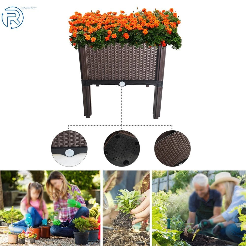 Raised Plastic Garden Bed Planter for Outdoor Vegetables and Herbs