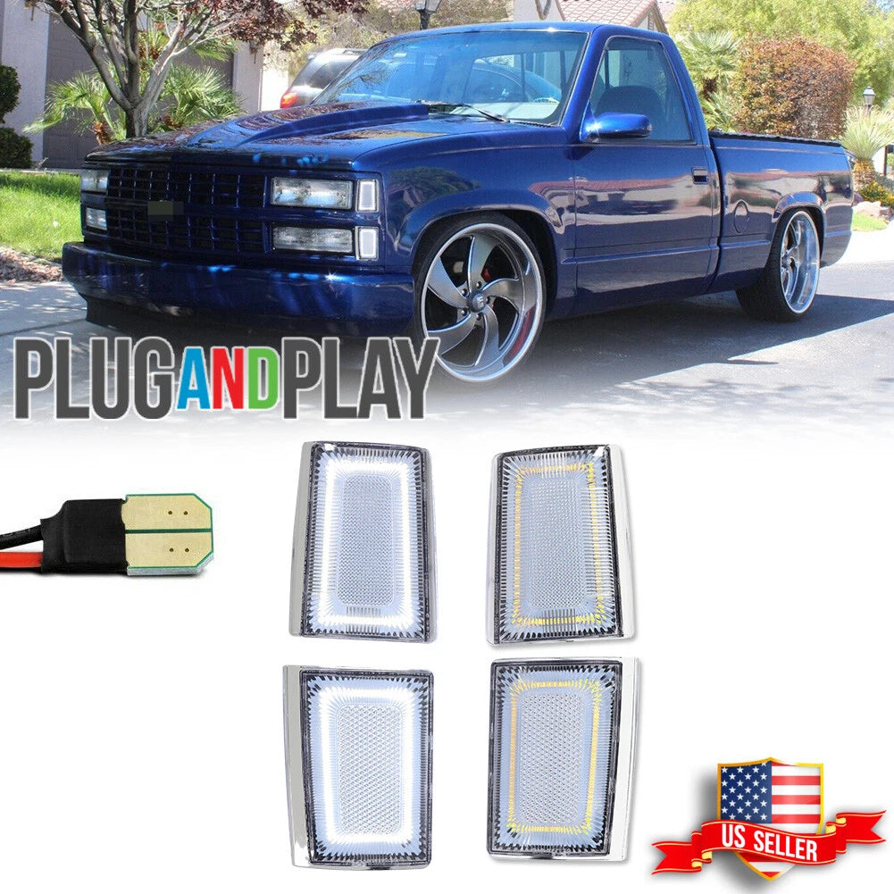 Clear White LED Side Marker Lights for Chevrolet C/K 1500 2500 3500 (1988–1993)