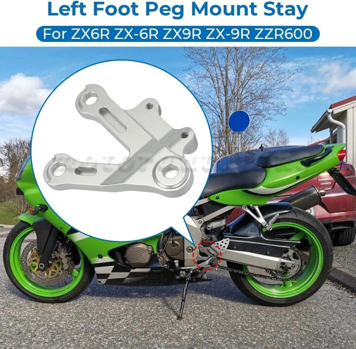 Front Left Foot Peg Support Bracket 35011-1874 for Kawasaki ZX-6R, ZX-9R, ZZR600 (1995–2006)