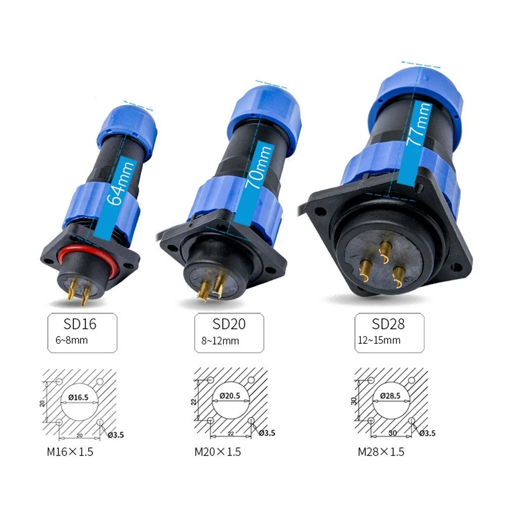 IP68 Square Connector Socket for (220-380V) SP16 ZIF