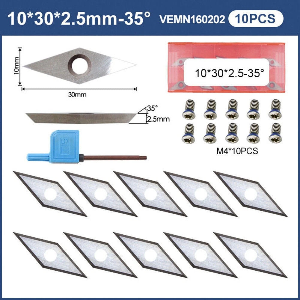 10pcs Carbide Wood Turning Tool Inserts 10x30mm with Screws