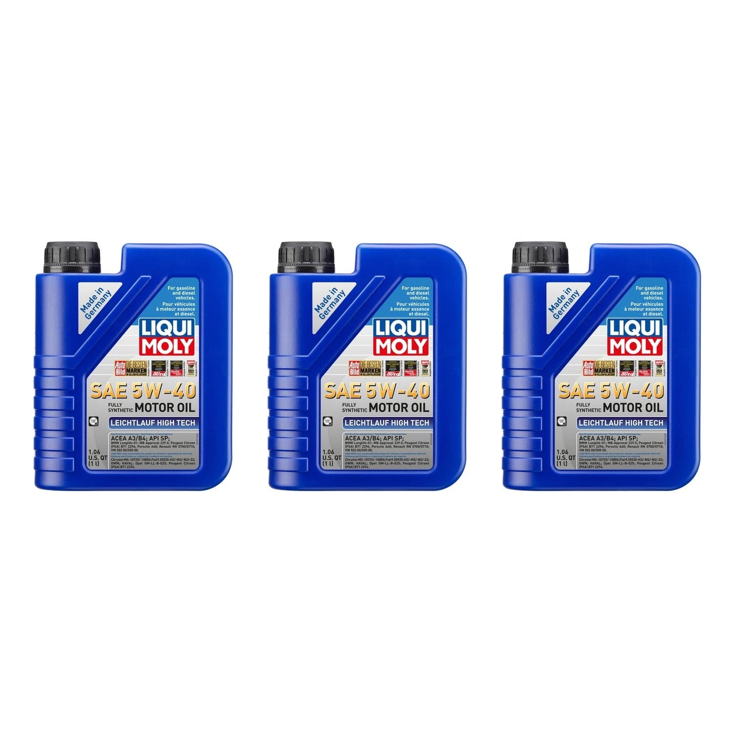 Set of 3 Liqui Moly Leichtlauf High Tech 5W-40 Engine Motor Oil (1L each)