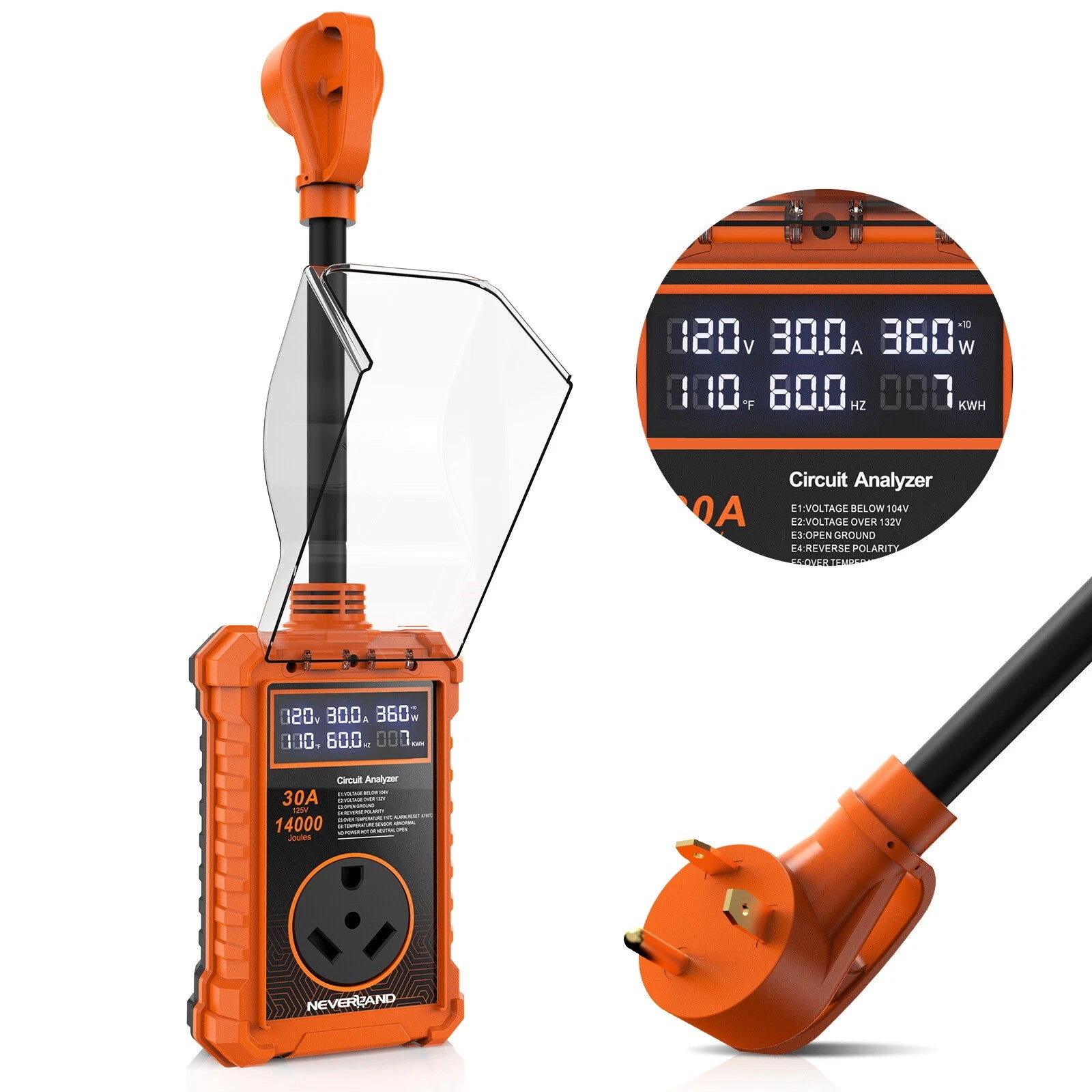 RV Surge Protector 30/50A with Circuit Analyzer and IP67 Waterproof Cover