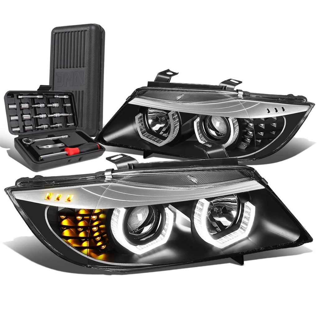 2X LED U-Halo Projector Headlights for BMW E90 3 Series (2006–2008)