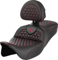 SADDLEMEN RoadSofa Seat for FLH/FLT (with Backrest, Honeycomb, Red Stitch)