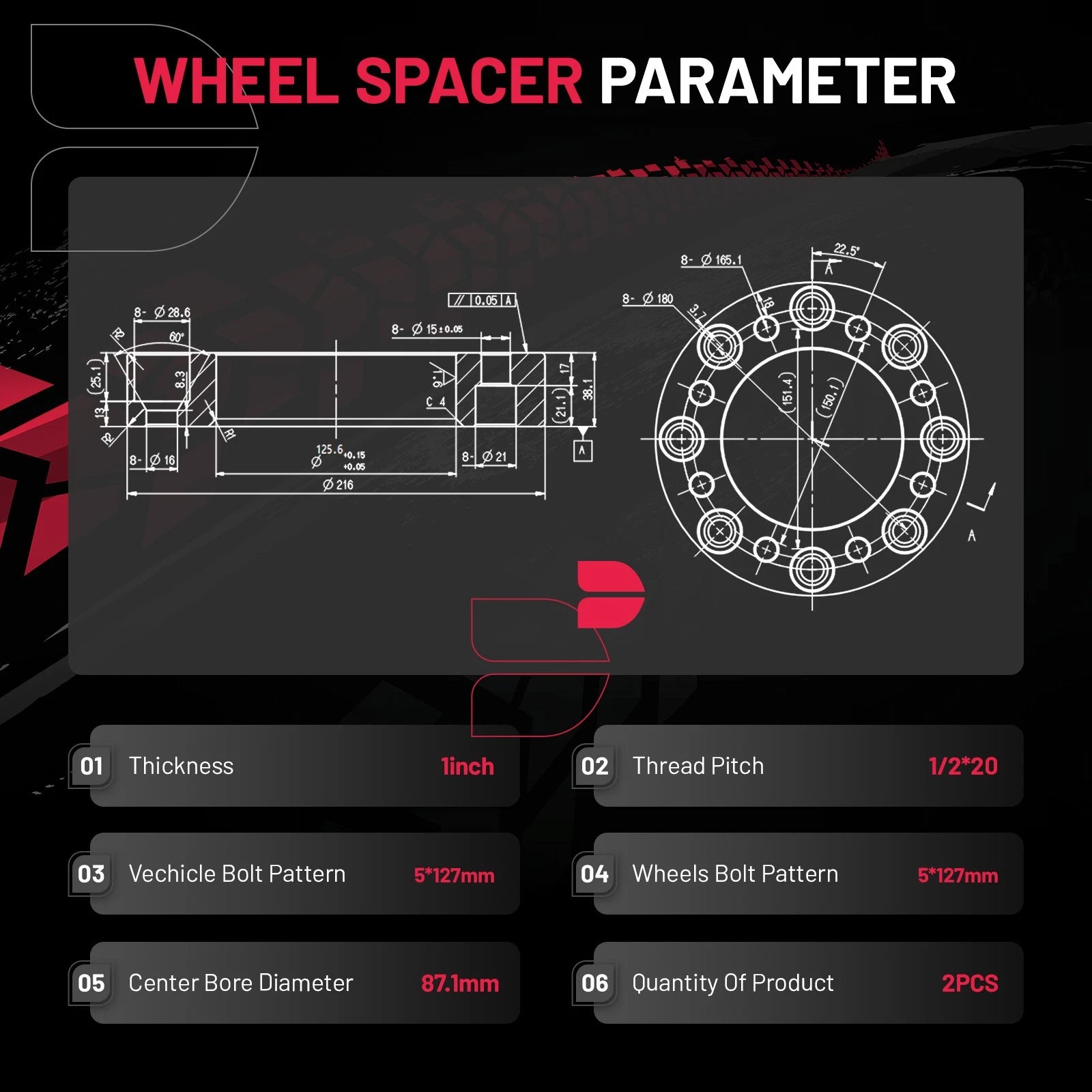 1 inch Wheel Spacers 5x5/5x127 for Buick Cadillac Chevy (1987–1997)