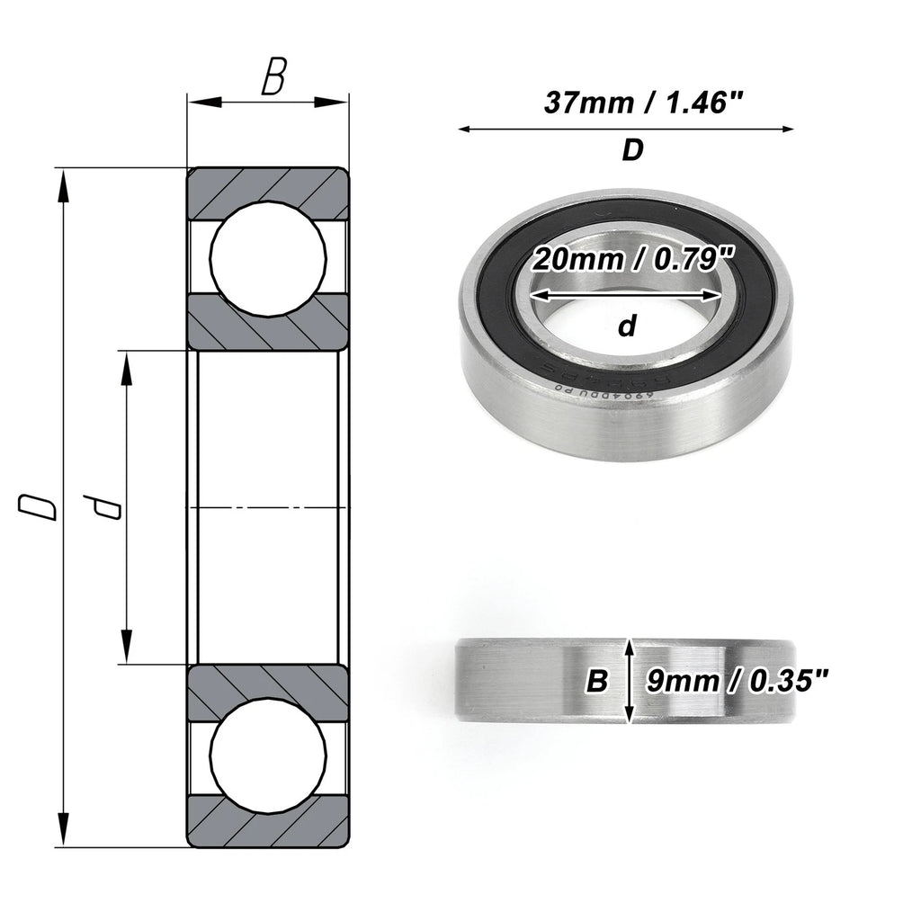 Deep Groove Ball Bearing 6904DDU for Scooter Skateboard Wheel (P0 20x37x9mm)
