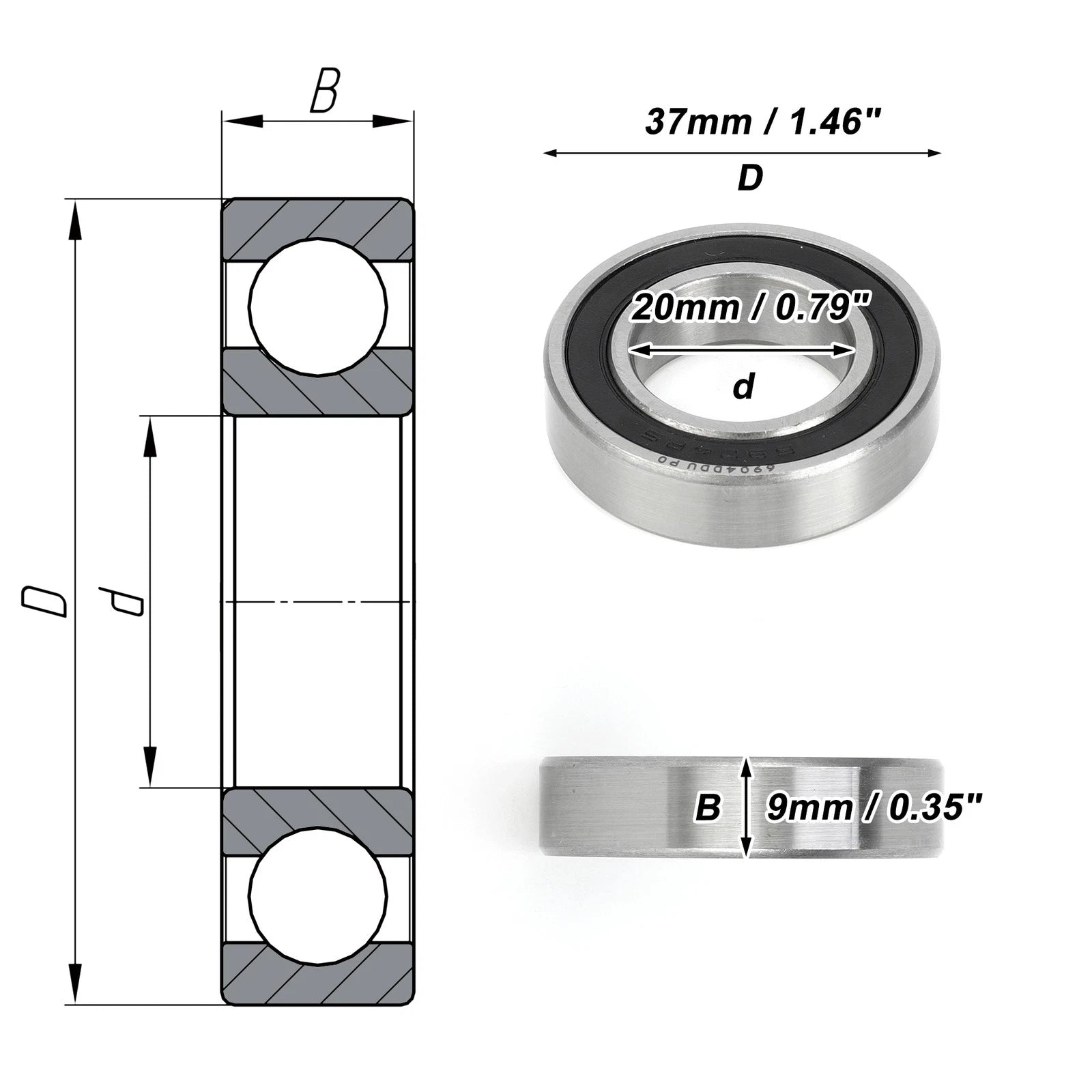 Deep Groove Ball Bearing 6904DDU for Scooter Skateboard Wheel (P0 20x37x9mm)