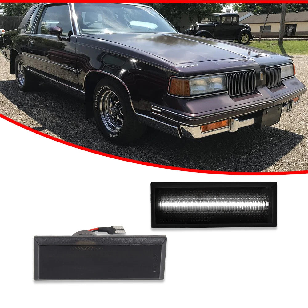 2X Smoked Lens White LED Side Marker Lights for Oldsmobile Cutlass (1981–1988)