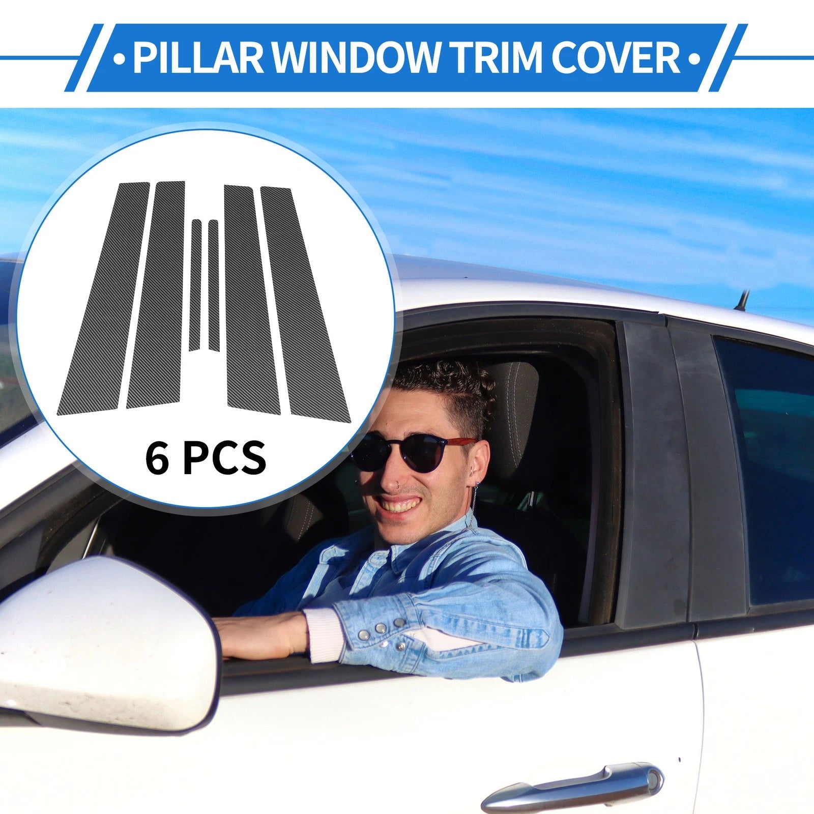 Set of 6 Door Pillar Window Trim for Kia Forte K3 (2014–2018) Carbon Fiber