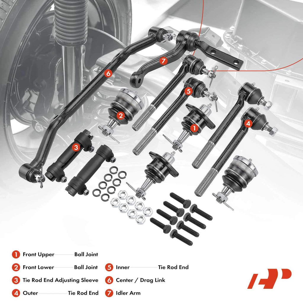 Set of 12 Front Idler Arm Drag Link Tie Rod Ball Joints for Chevy Blazer (1996–2005)