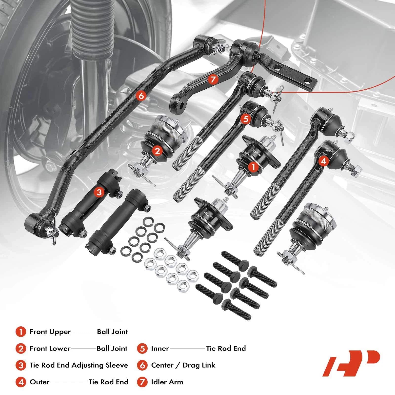 Set of 12 Front Idler Arm Drag Link Tie Rod Ball Joints for Chevy Blazer (1996–2005)