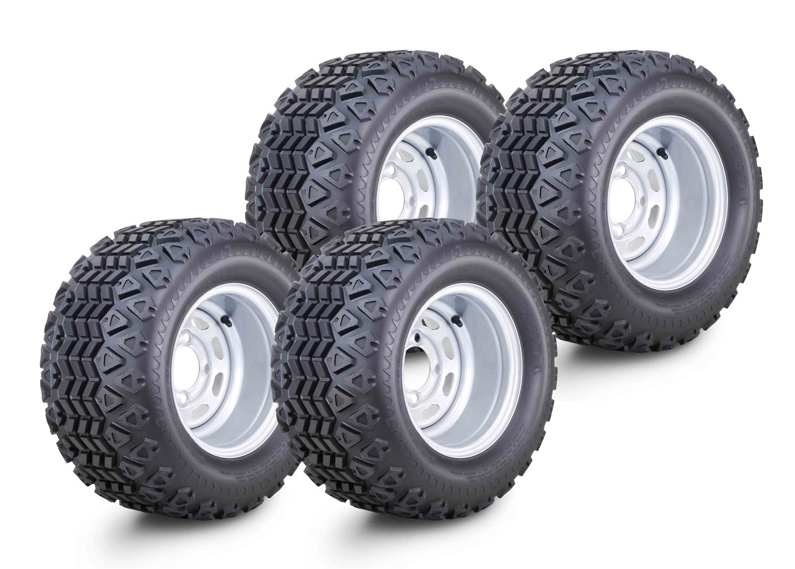 Set of 4 Golf Cart Tire Assembly 20X10-10 w/4x4" PCD ET-15.5 Silver Wheel-14030