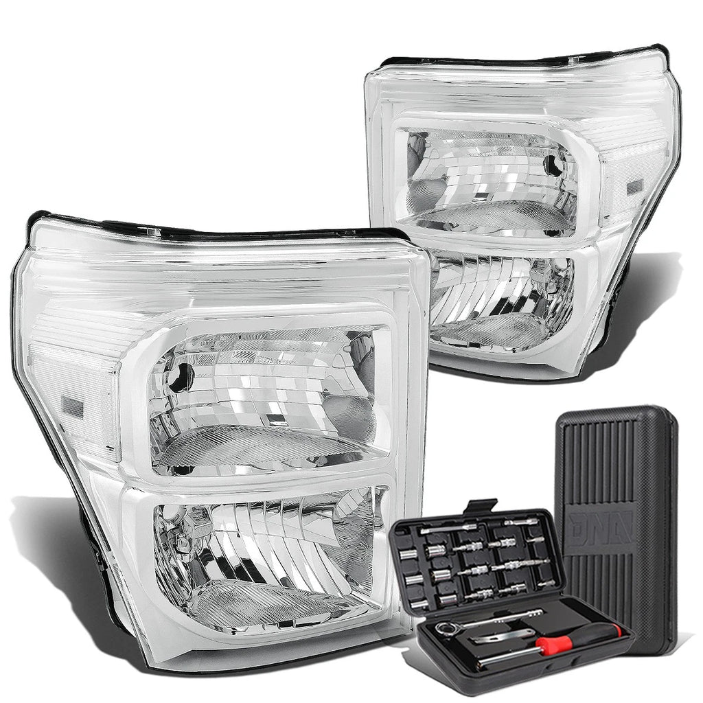 Pair Chrome Clear Corner Headlight Lamps for Ford Super Duty (2011–2016)
