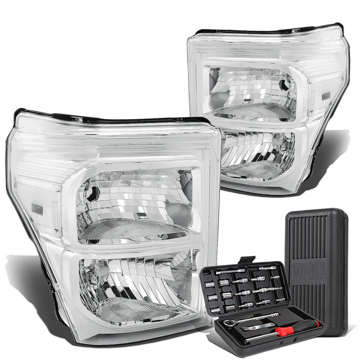 Pair Chrome Clear Corner Headlight Lamps for Ford Super Duty (2011–2016)