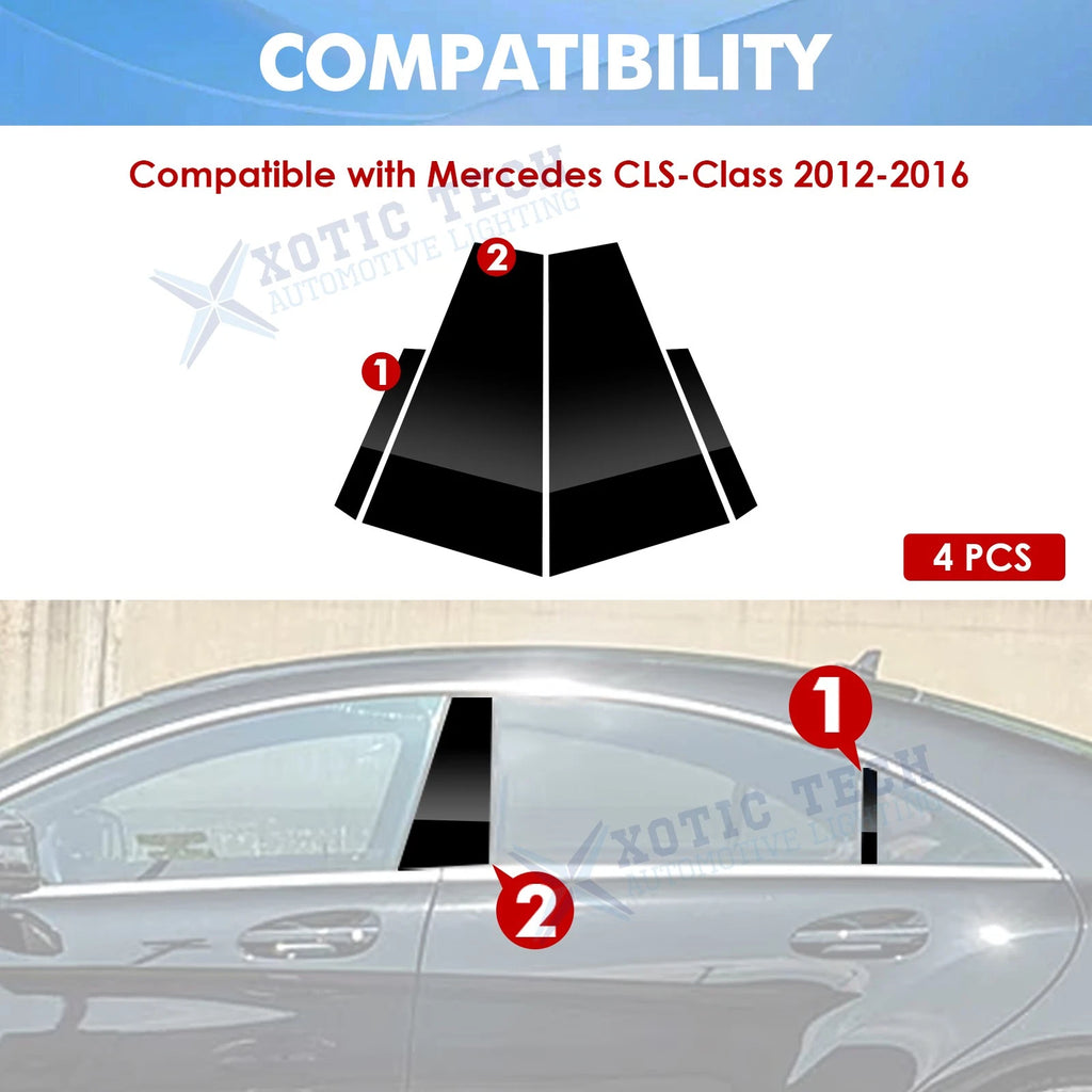 Piano Black Window Pillar Post Door Trim Cover Kit for Mercedes CLS (2012-2016)