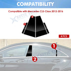 Piano Black Window Pillar Post Door Trim Cover Kit for Mercedes CLS (2012-2016)
