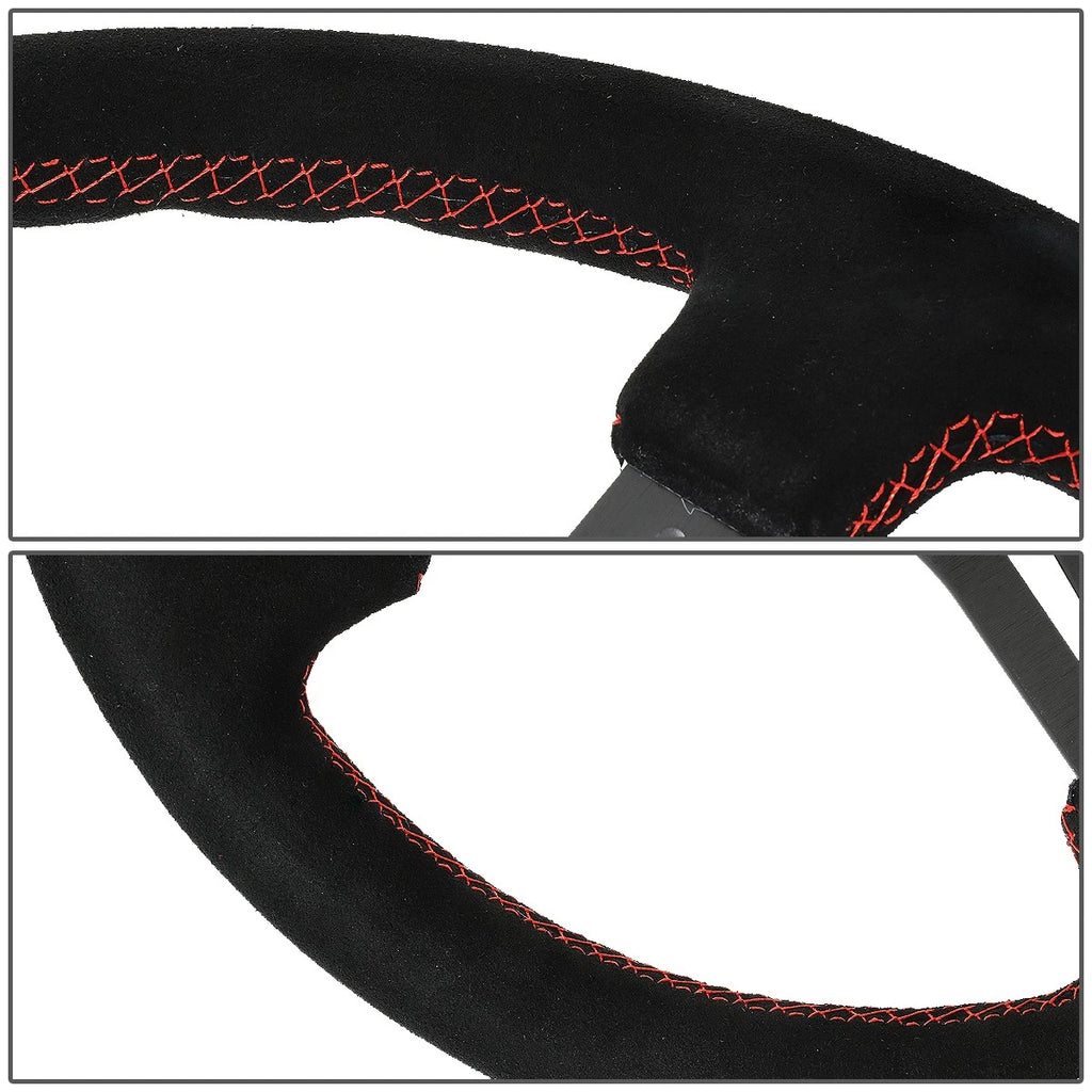 NRG 350mm Deep Red Stitch Suede Grip Steering Wheel for Universal (2000–2023)