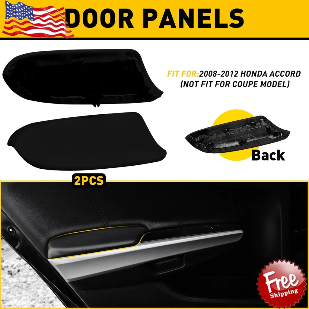Set of 2 Door Panel Armrests for Honda Accord (2008â2012) Black PU Leather