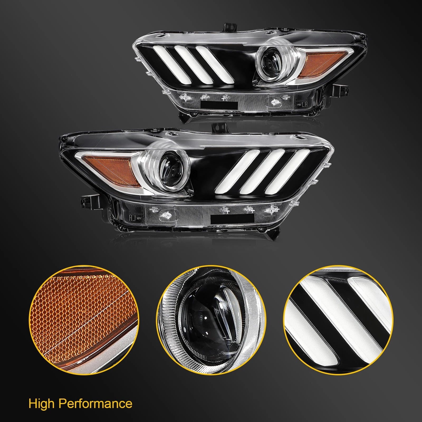 Set of 2 LED Headlights for Ford Mustang (2015–2017)