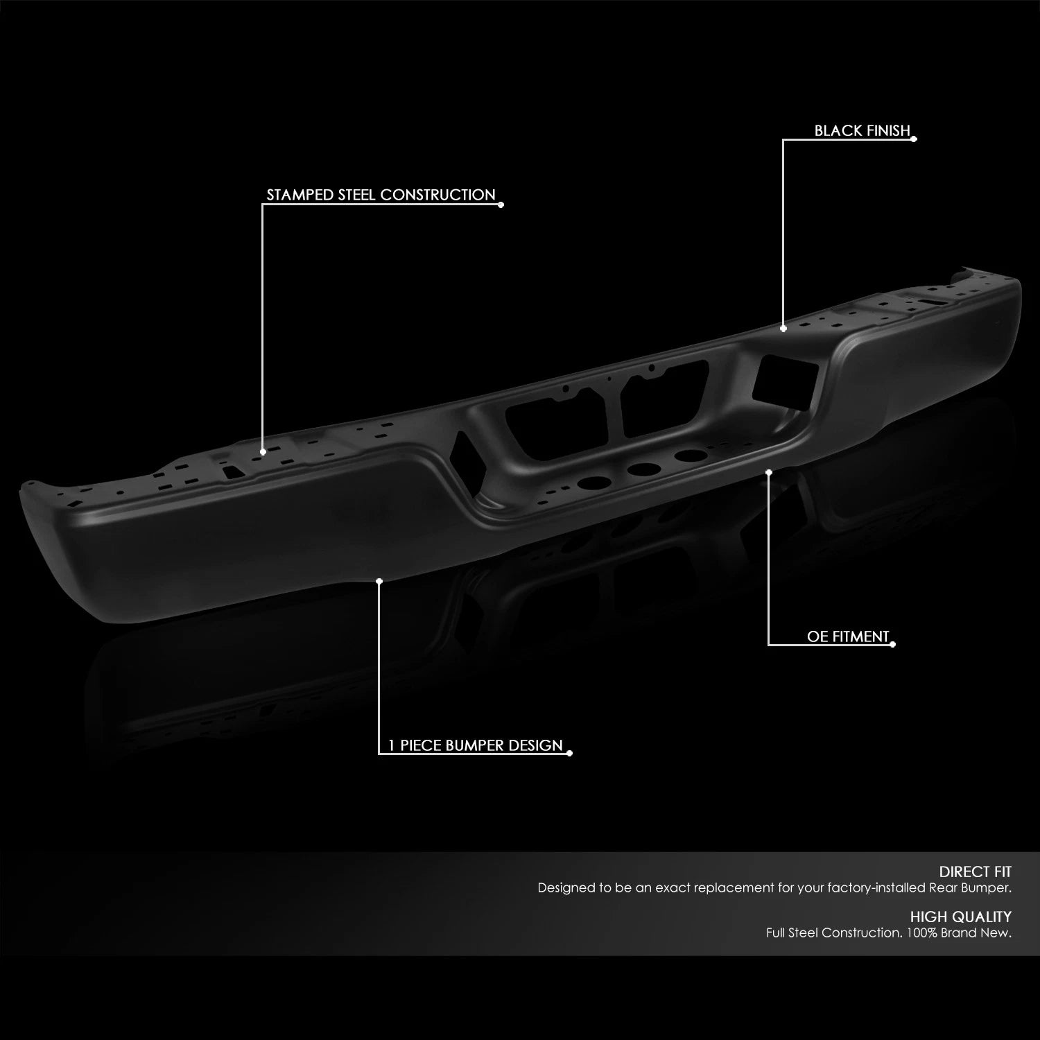 Rear Bumper Face Bar for Toyota Tundra (2007–2013) Black Steel