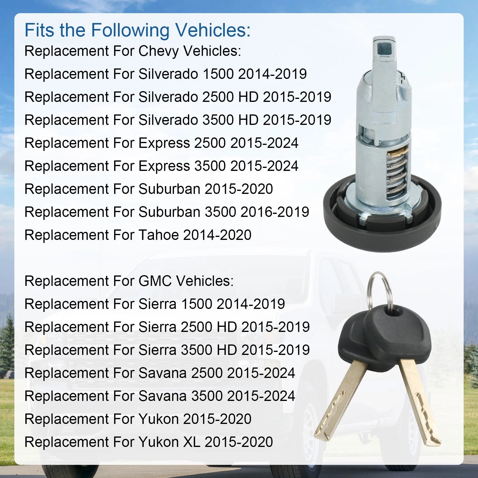 Ignition Key Switch Lock Cylinder for Express Savana (2015-2024) with 2 Keys
