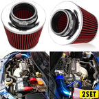 Set of 2 Universal Air Induction Filters Chrome Cone 76mm 3"