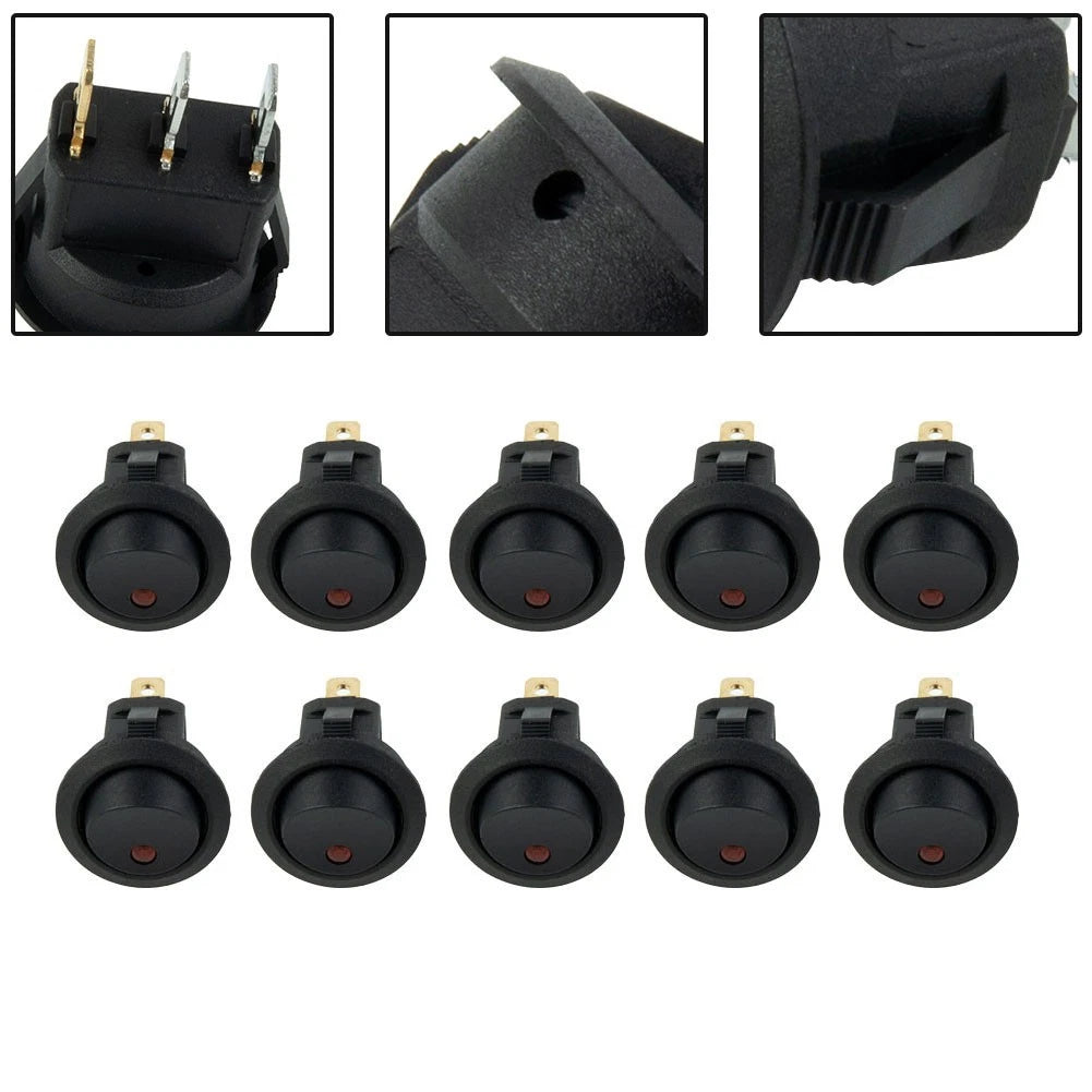 10pcs 3 Pin 12V Round Rocker Red LED SPST Switch for Car Boat