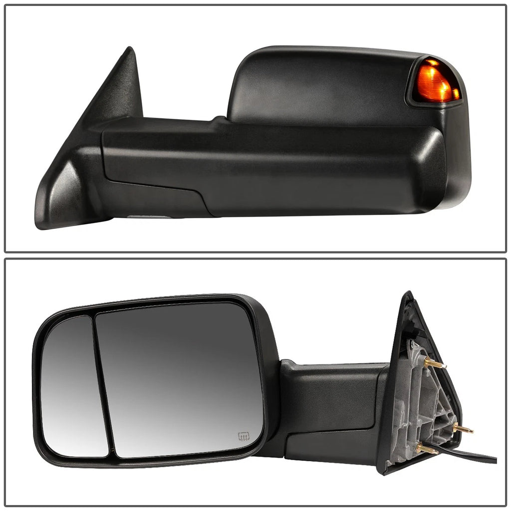Left Powered Heated Smoked LED Signal Flip Up Towing Mirror for Dodge RAM (2009–2016)