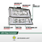 Clear Chrome Headlights with LED DRL for Chevy Silverado/Avalanche (2003–2006)