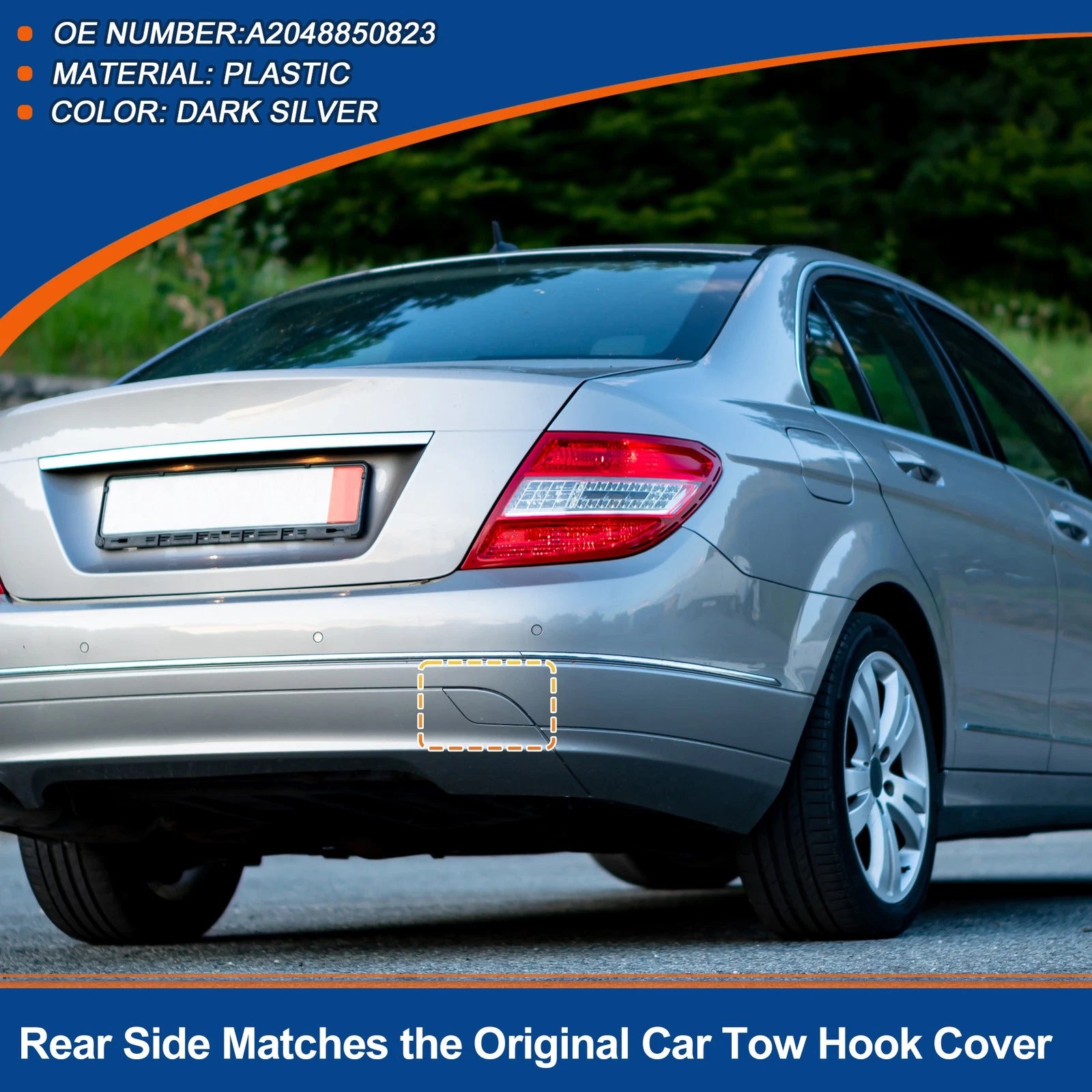 Rear Car Bumper Tow Hook Cover for Mercedes-Benz W204 (2007–2014) No.A2048850823 Dark Silver