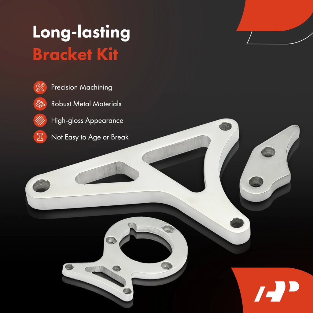 2X Aluminum Polished Pulley & Bracket Kit for Ford Foxbody