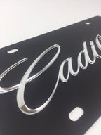 Cadillac Script Emblem Black License Plate Frame with Mirror (Made in USA)