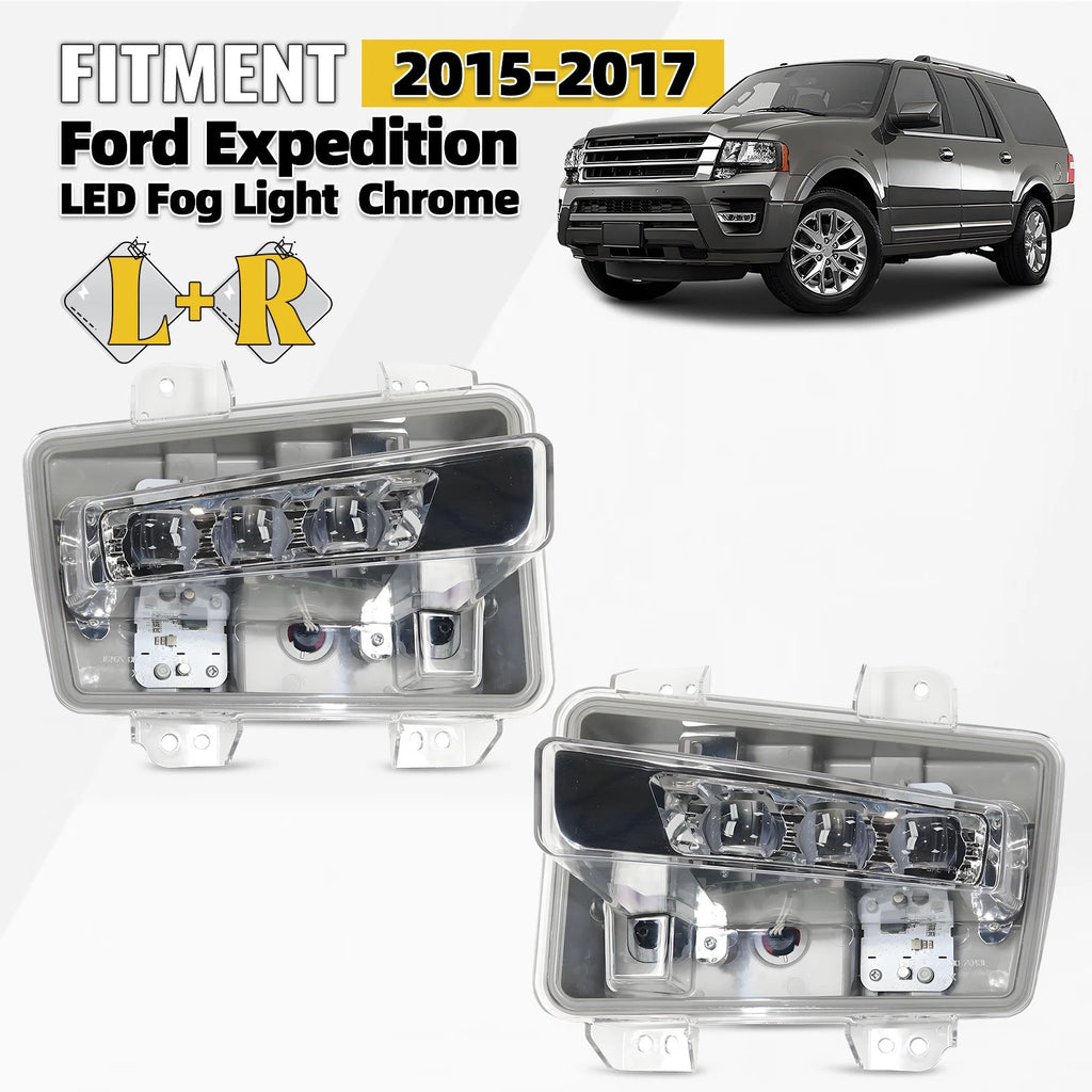 LED Fog Lights Pair for Ford Expedition (2015–2017) Chrome Right + Left