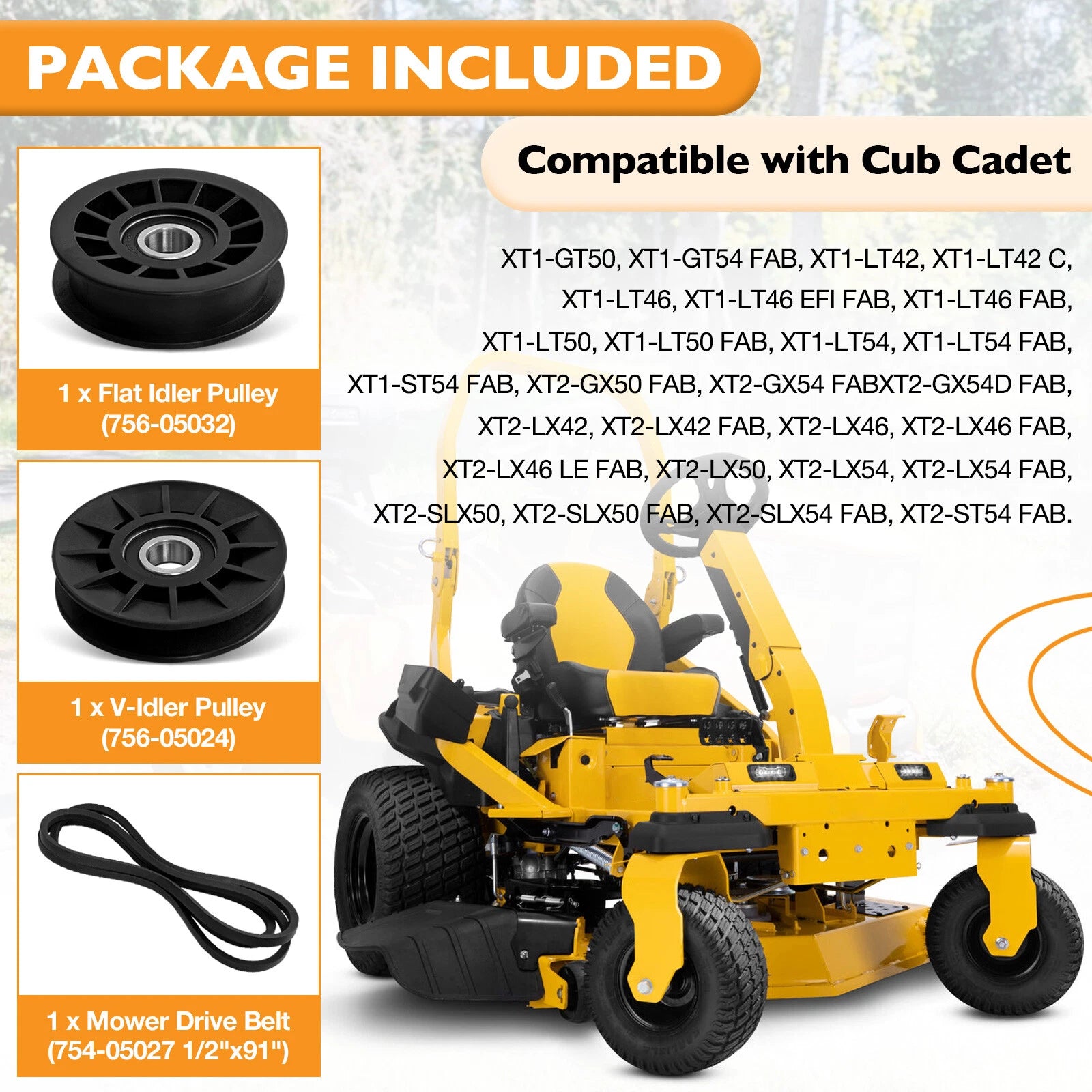 Deck Flat V-Idler Pulley Drive Belt Set for Cub Cadet MTD (756-05024, 756-05032)