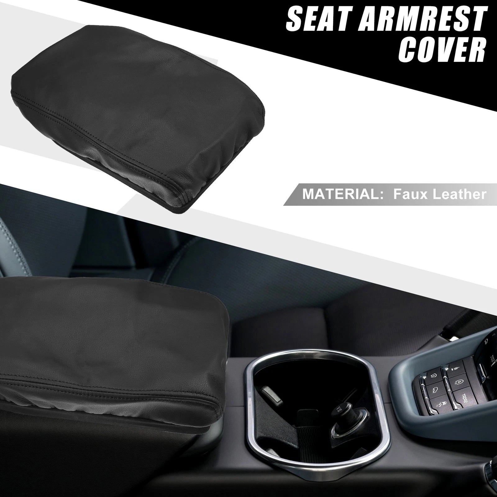 Center Console Armrest Cover for Toyota Highlander (2008–2013) Faux Leather Black