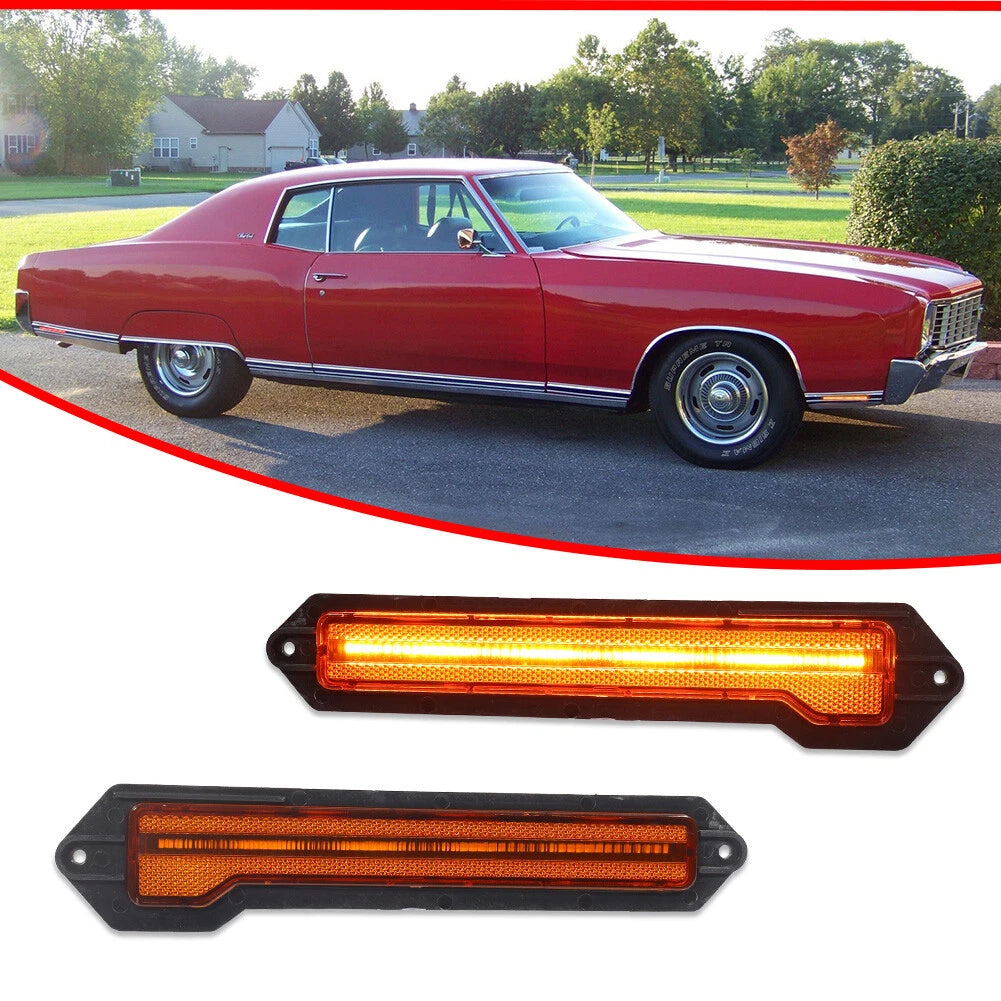 Amber Lens LED Front Side Marker Indicator Light for Chevrolet Monte Carlo (1970–1972)