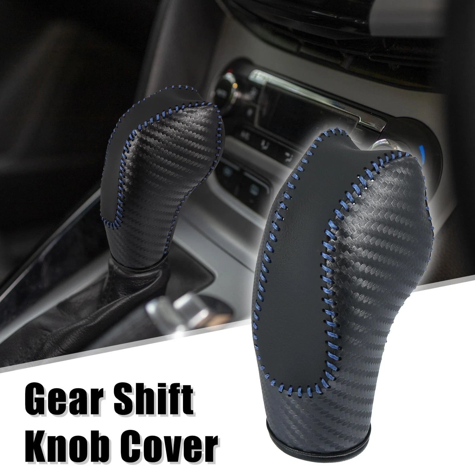 Gear Shift Knob Cover for Toyota C-HR (2018–2019) - Black Faux Leather, Blue Stitches