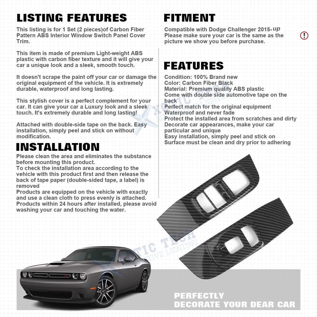 Carbon Fiber Look Door Window Lift Button Panel Trim for Dodge Challenger (2015-2023)
