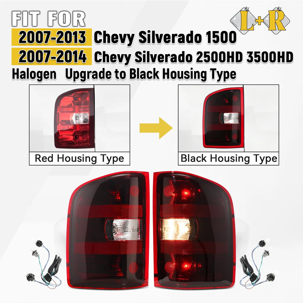 Tail Lights for Chevy Silverado 1500 2500HD 3500HD (2007–2013) Red Black Upgrade