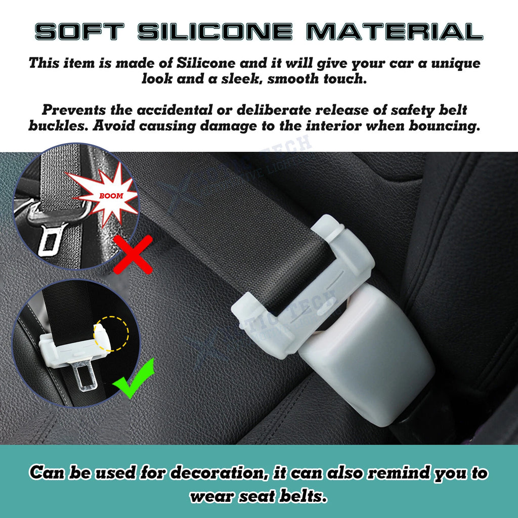 2X White Soft Silicone Luminous Seat Belt Buckle Cover for Universal (-)