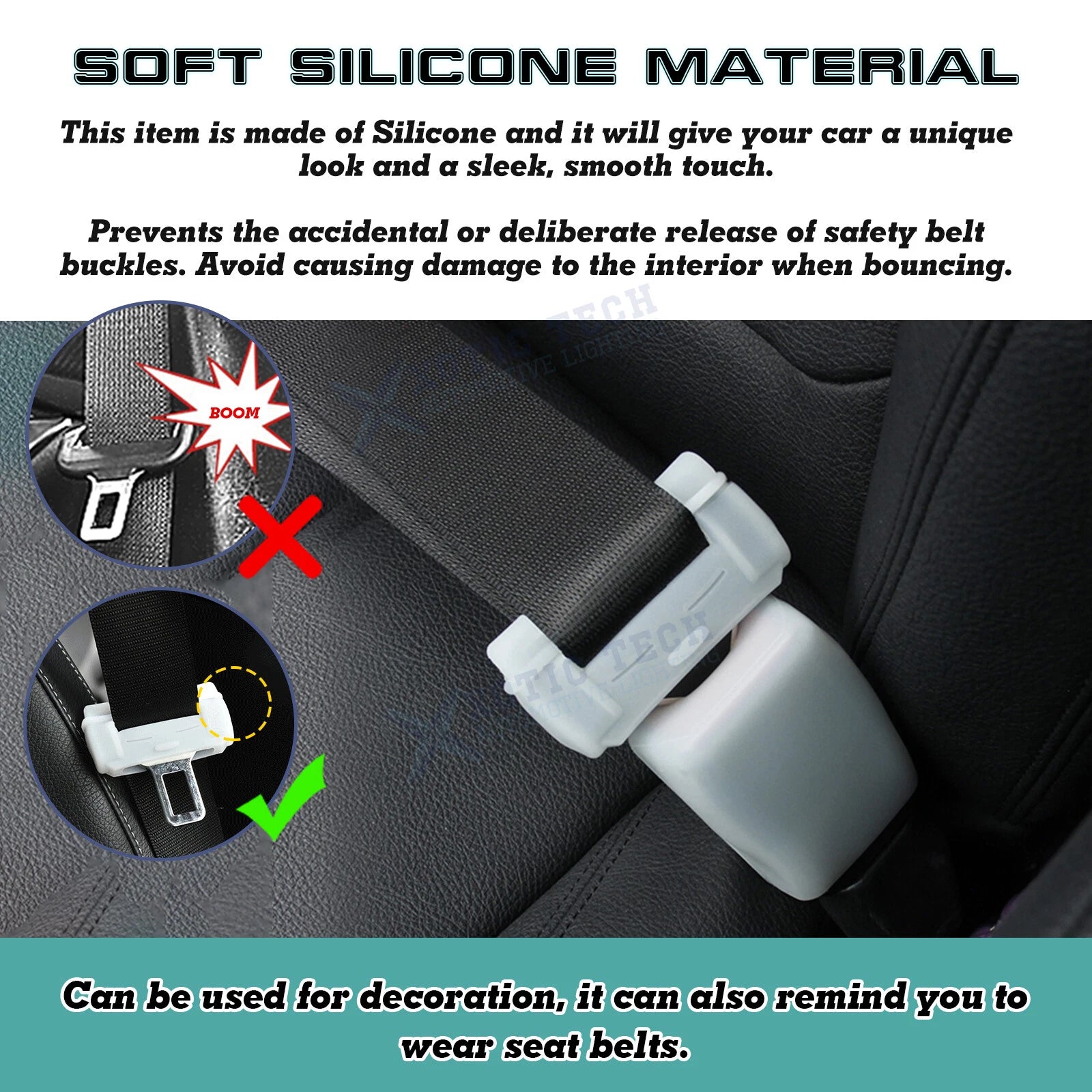 2X White Soft Silicone Luminous Seat Belt Buckle Cover for Universal (-)