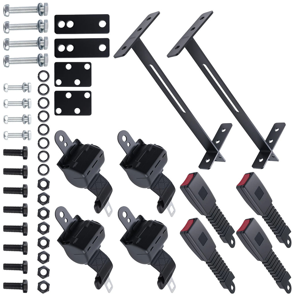 Set of 4 Retractable Golf Cart Seat Belts & Bracket Kit for EZGO, Yamaha, Club Car