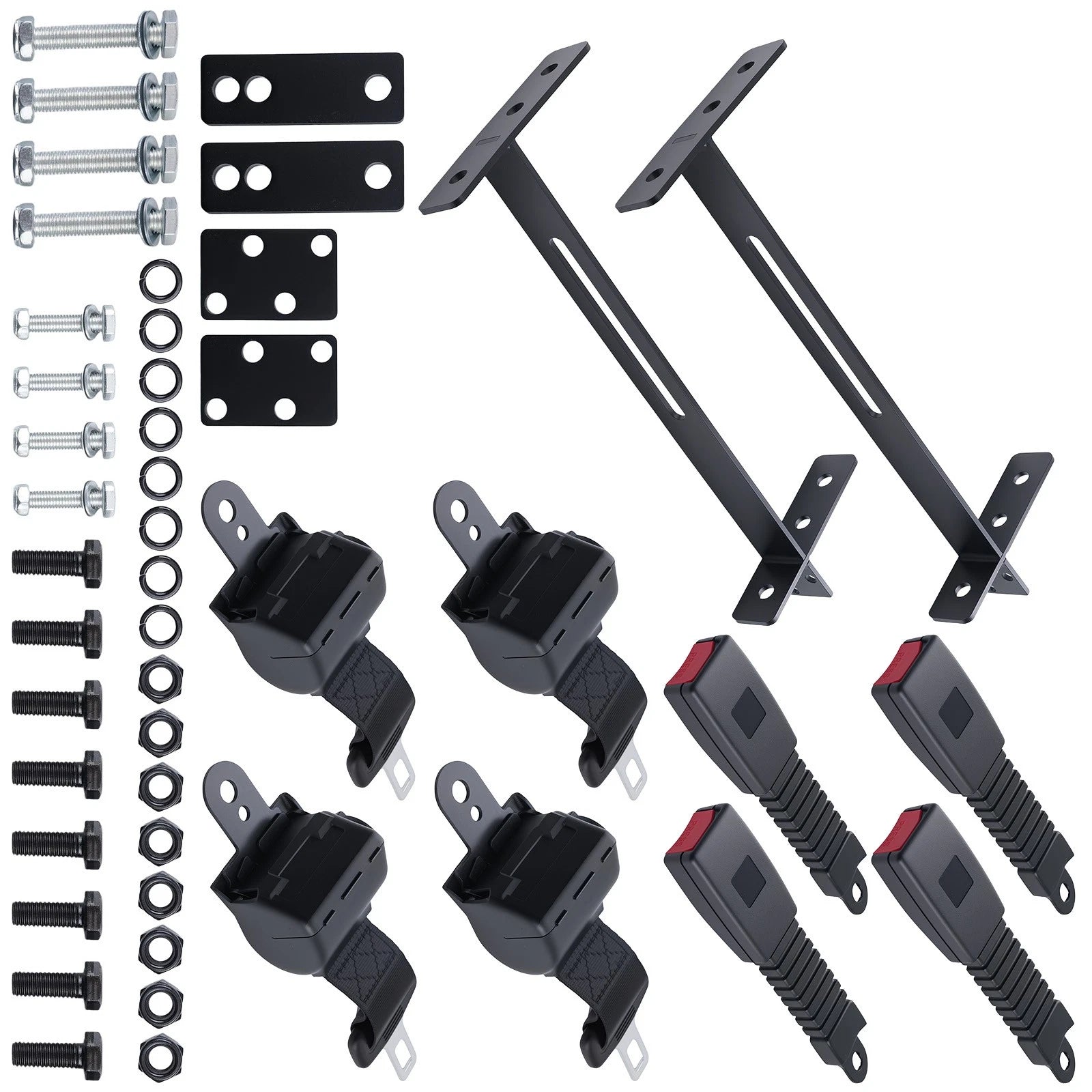Set of 4 Retractable Golf Cart Seat Belts & Bracket Kit for EZGO, Yamaha, Club Car