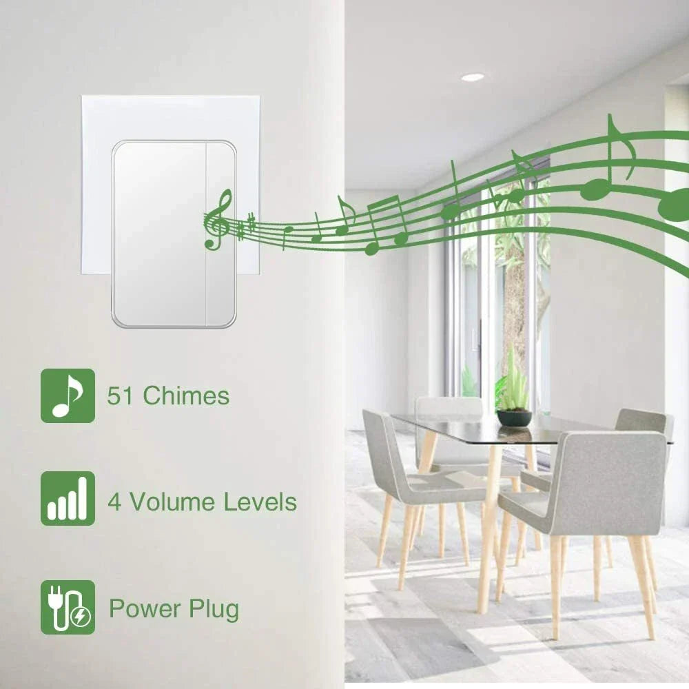 Self-Powered IPX7 Waterproof Wireless Doorbell Chime for Home