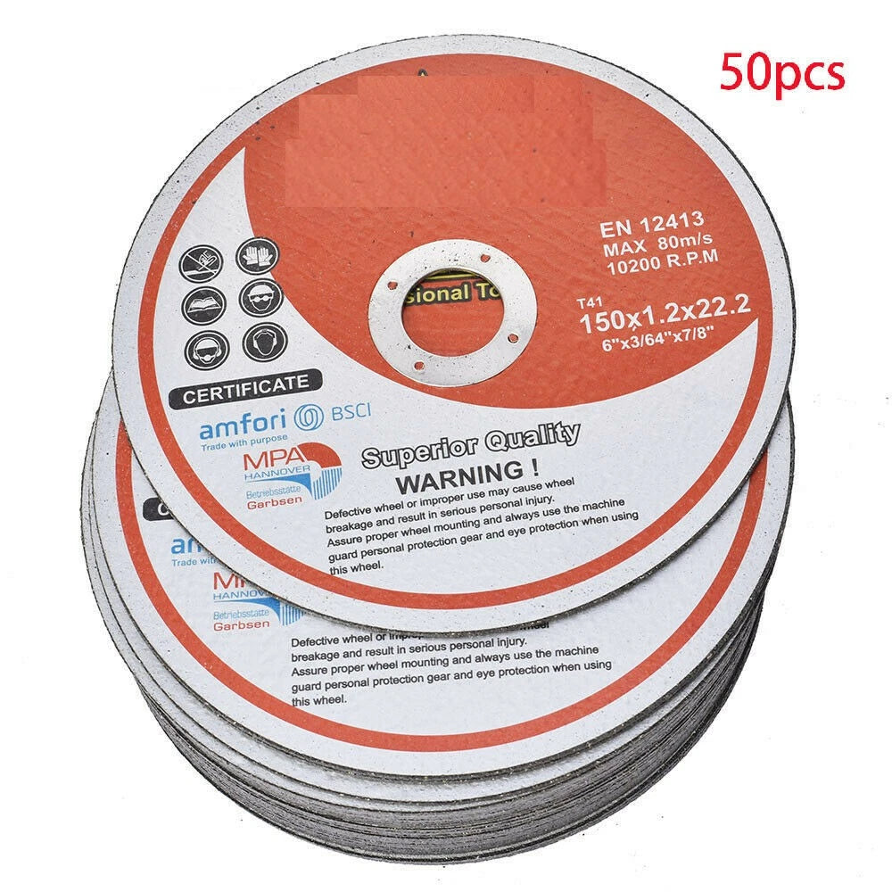 50 Pack Cutting Discs for Metal & Stainless Steel (6"x.045"x7/8")