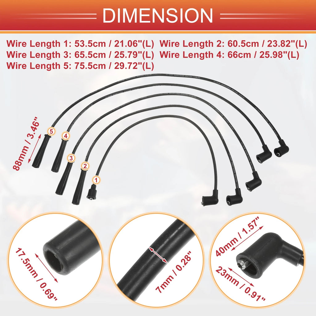 5 Pcs Spark Plug Wire Ignition Coil Cable for Nissan 200SX 510 521 610 710 720 (1980–1998)