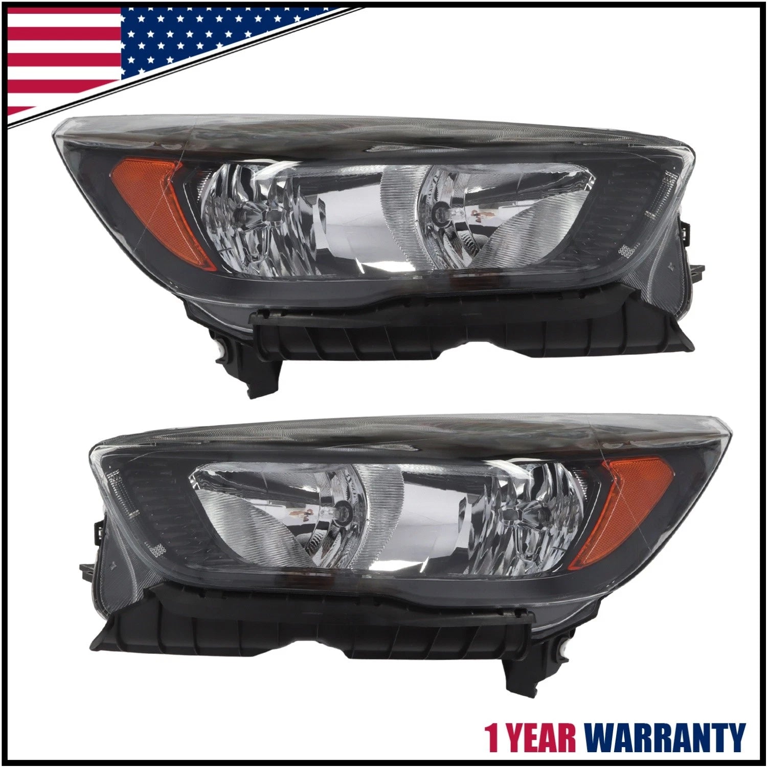 Black Headlights Lamps Pair for Ford Escape (2017–2019) Halogen